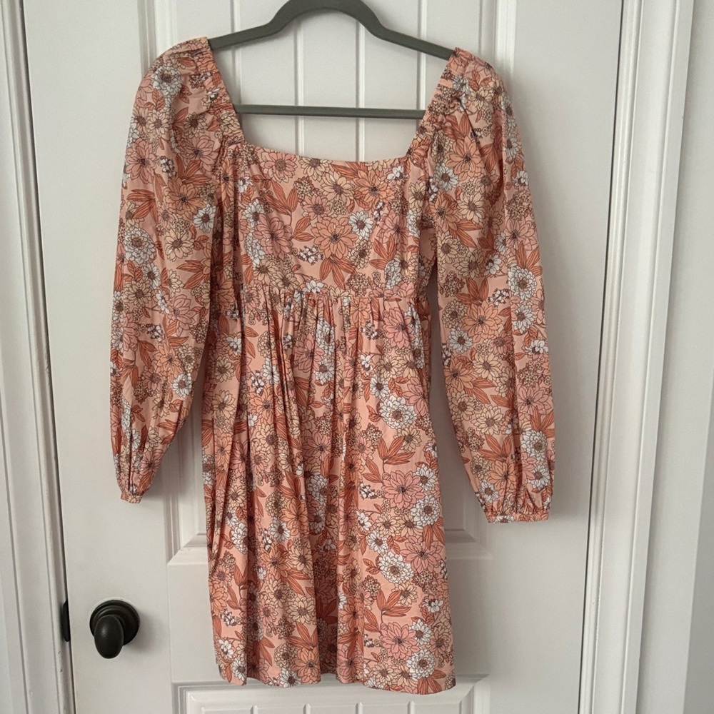 J. Crew Peach Floral Long Sleeve Dress